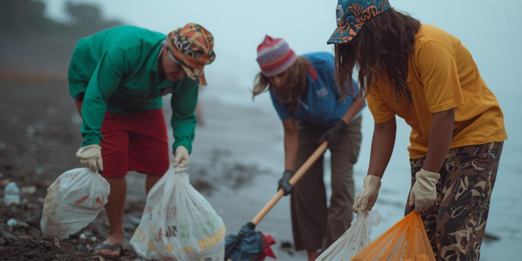 Women helping to cleanup the beach as their way of giving back after 50